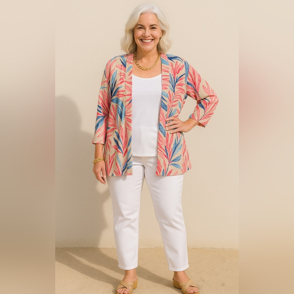 Southern Lady Colorful Leaf Print Cardigan Size Large